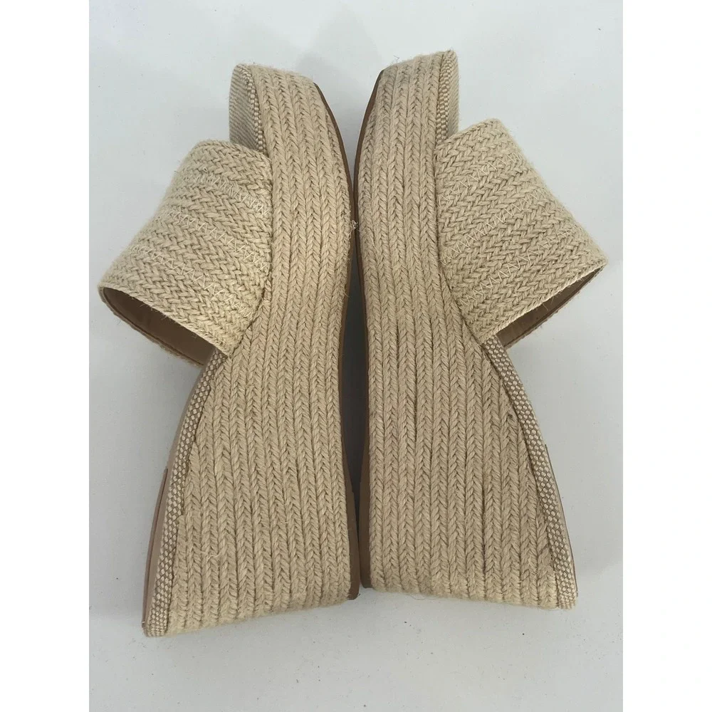 Copper Key Woven Espadrille Wedge Platform Slide Sandals Women 8 Cream Hamptons‎